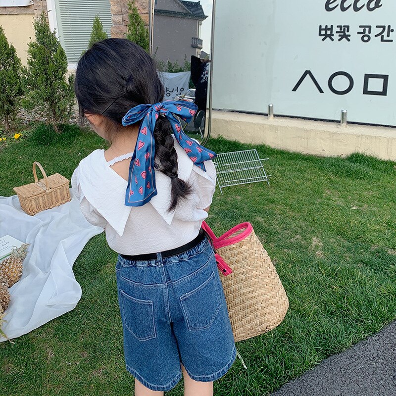 Camicie da bambina 2022 camicie da papillon coreane per bambini nuovi estivi top con risvolto bianco