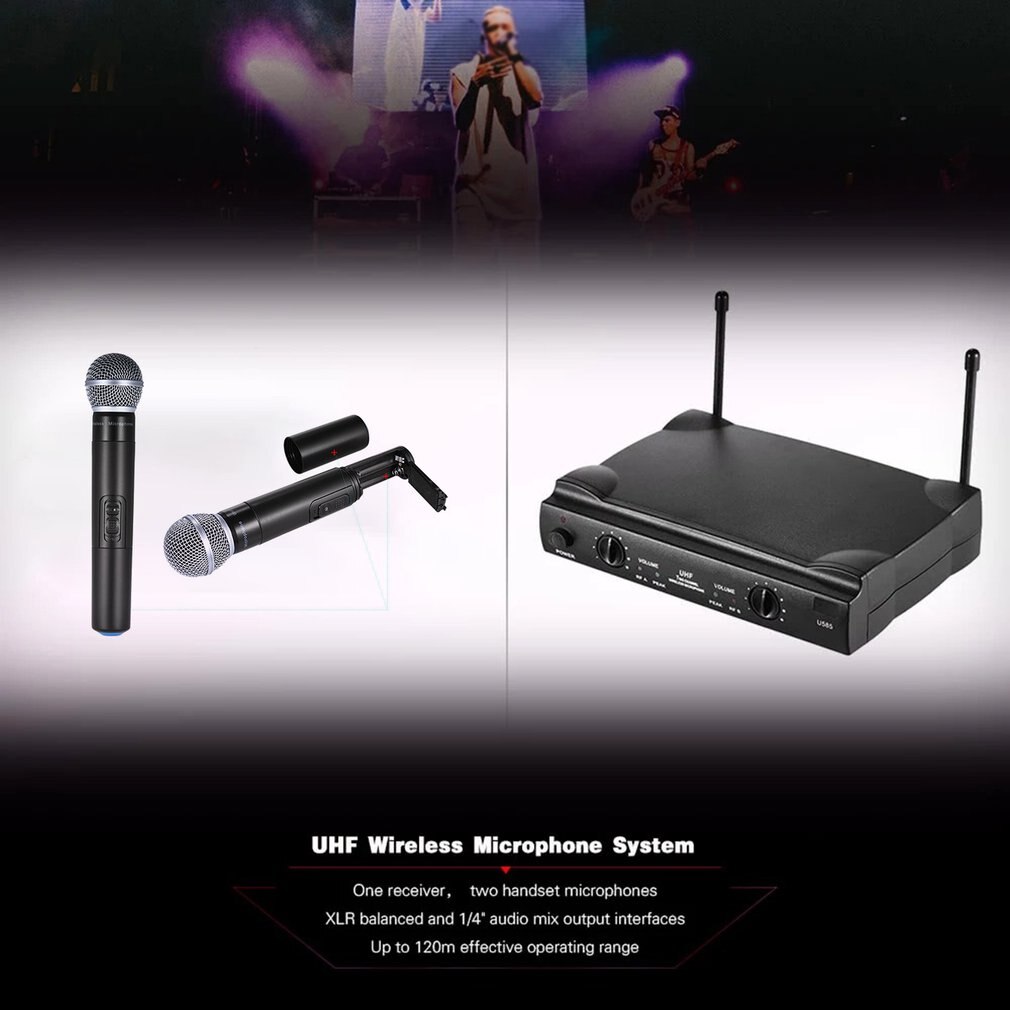 U585A Uhf Draadloze Microfoon Twee Handheld Microfoon Sets Ktv Thuis Draadloze Microfoon Praktische Draagbare Set