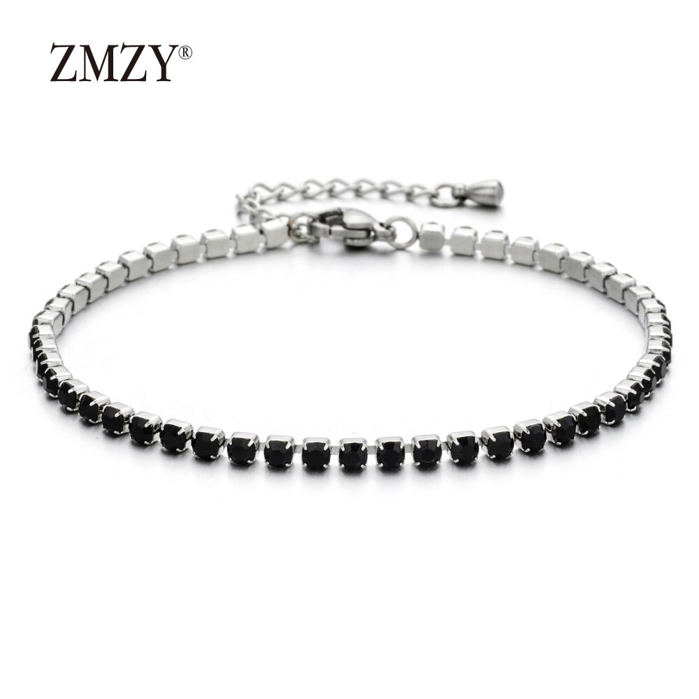 ZMZY 304L Bracelet en acier inoxydable strass brillant cubique zircone Tennis lien Bracelets pour femmes bijoux de mariage: black