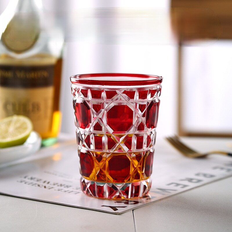 380ml European Whiskey Glass Starry Sky Cup Handmade Crystal Carved Drinkware Bar Supplies Beer Water Cup Drinking Wine Glasses: red 380ml-1pc