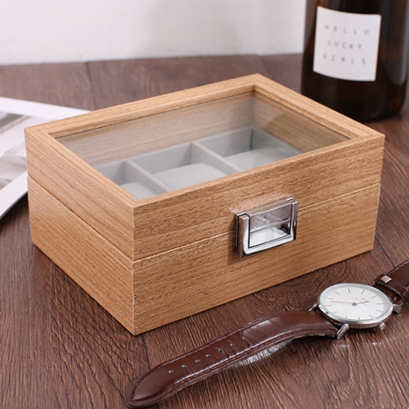 Træ ur box organizer opbevaring til ure ure vitrineholder opbevaring smykkeskrin bedst