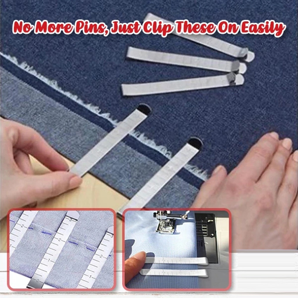 20pcs Metal Sewing Crimping Clips Hemming Clamps Measurement Ruler Machine Work Hand Sewing Ruler Measurement DIY Tools#s