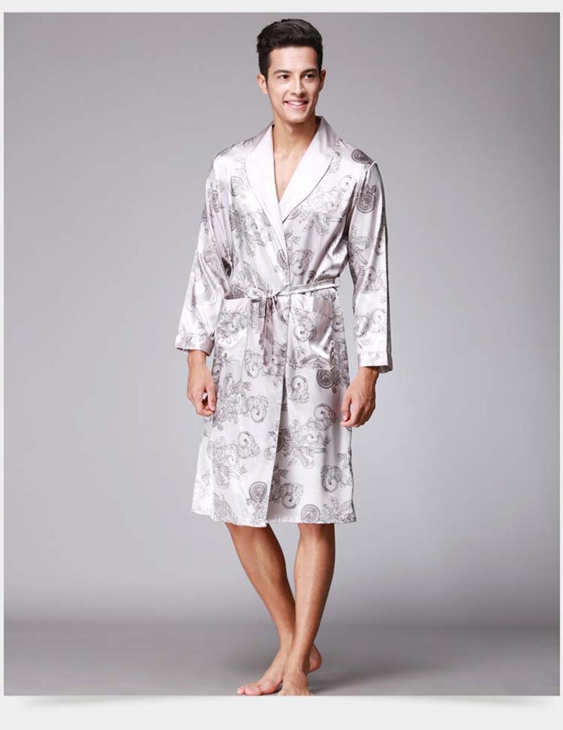 Langærmet pyjamas kimono herre халат badekåber silke pyjamas herre afslappet lange morgenkåber morgenkjoler badekåbe hjemmetøj