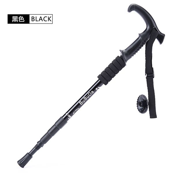 Albium alloy ski walking stick shock absorber sleeve handle curved handle four-section walking stick outdoor goods: Black