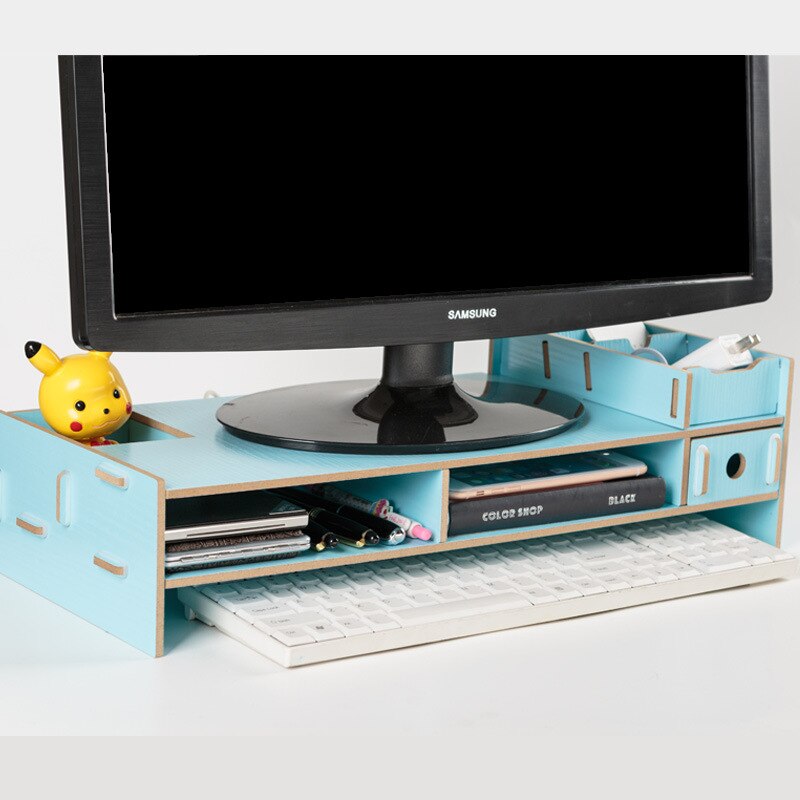 Skrivebordsholder hylde bærbar-stativ træ desktop skærm stativ computerskærm riser hylde sokkel stærk bærbar stativ skrivebordsholder: Blå