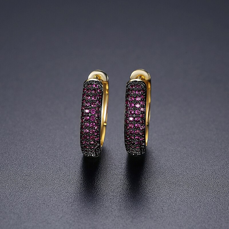 JINSE 2 centimetri Rotondo Nero Zircone Cubico Ghiacciato Orecchini A Cerchio per Le Donne Degli Uomini di Cristallo Nero Placcato Oro Orecchini anca salto regalo dei monili: viola