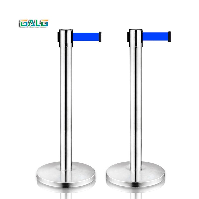 3Meters Stainless Steel Warning Line Traffic Queue Barrier Post Crowd Control Barrier 2pcs a Pair for: Blue