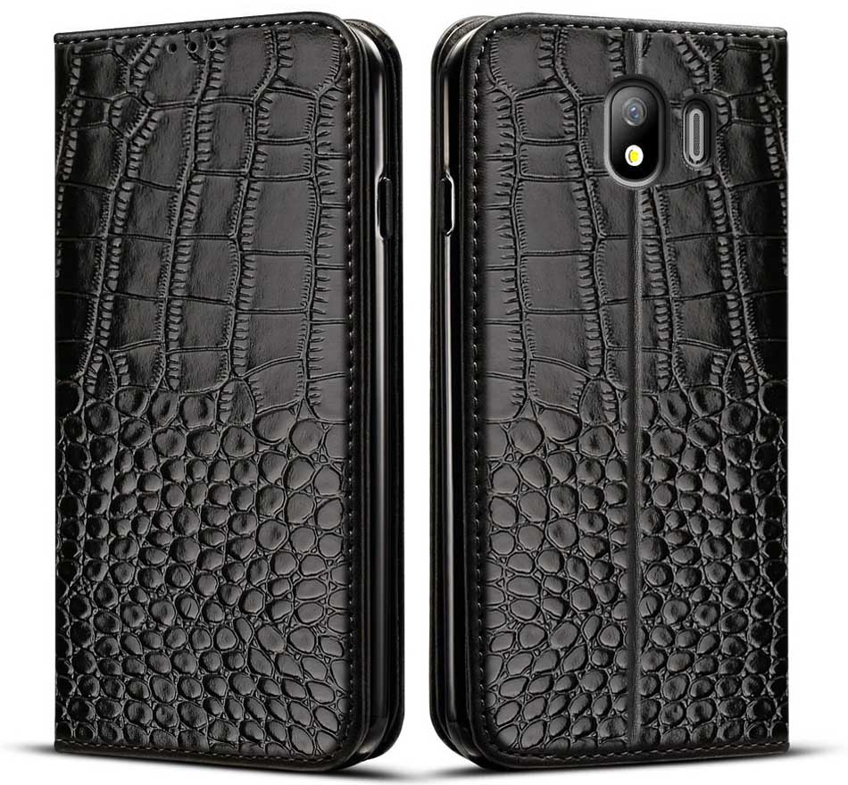 Funda de piel con tapa para Samsung Galaxy J4 para Samsung Galaxy J4 J400, funda de teléfono para Galaxy J4 J400F, funda de 5,5 pulgadas: Style 1 Black