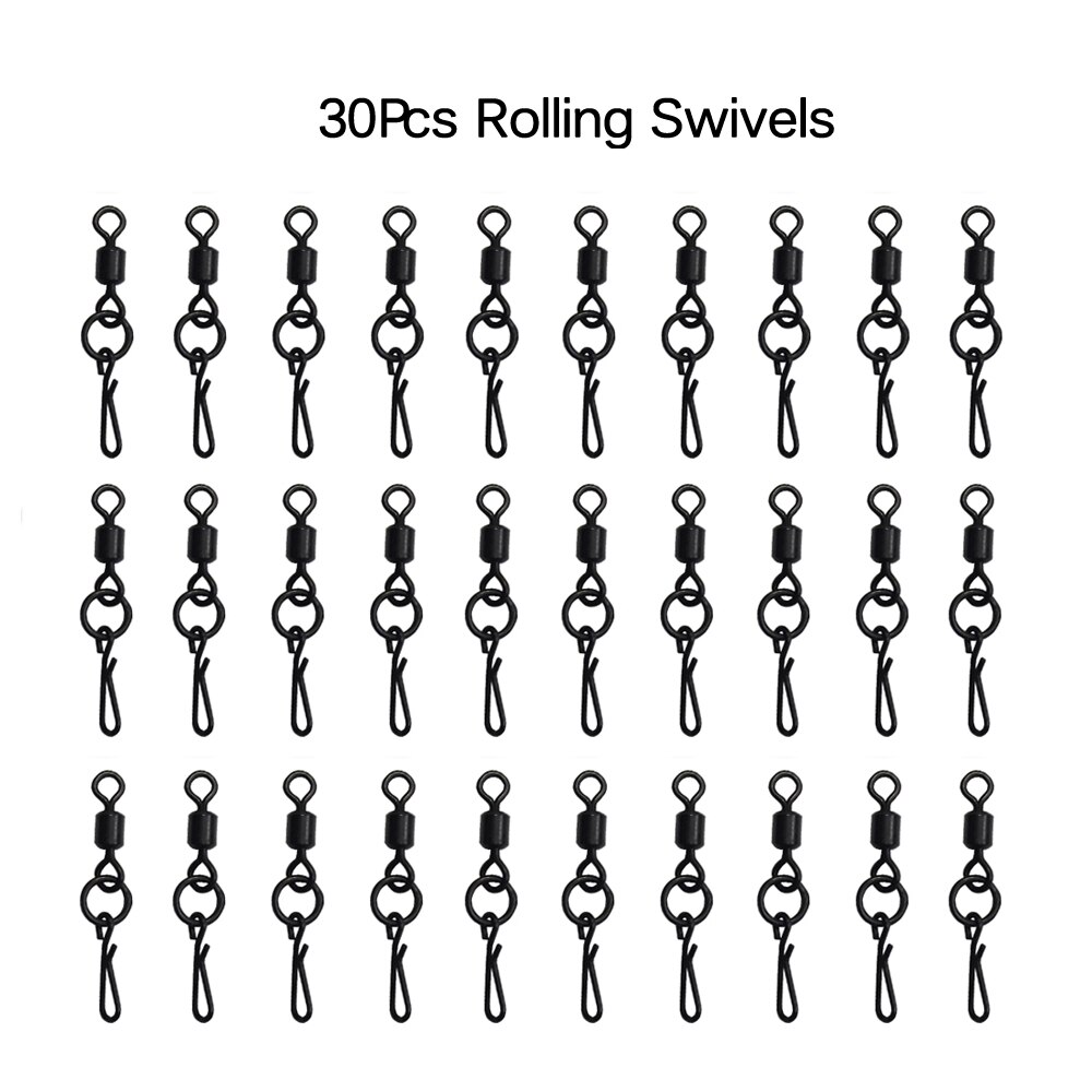 30Pcs Carp Fishing Tackle Kit Anti Tangle Sleeves Heavy Duty Lead Clip And Fishing Rolling Swivels With Quick Change Snap Rigs: 30Pcs Swivels