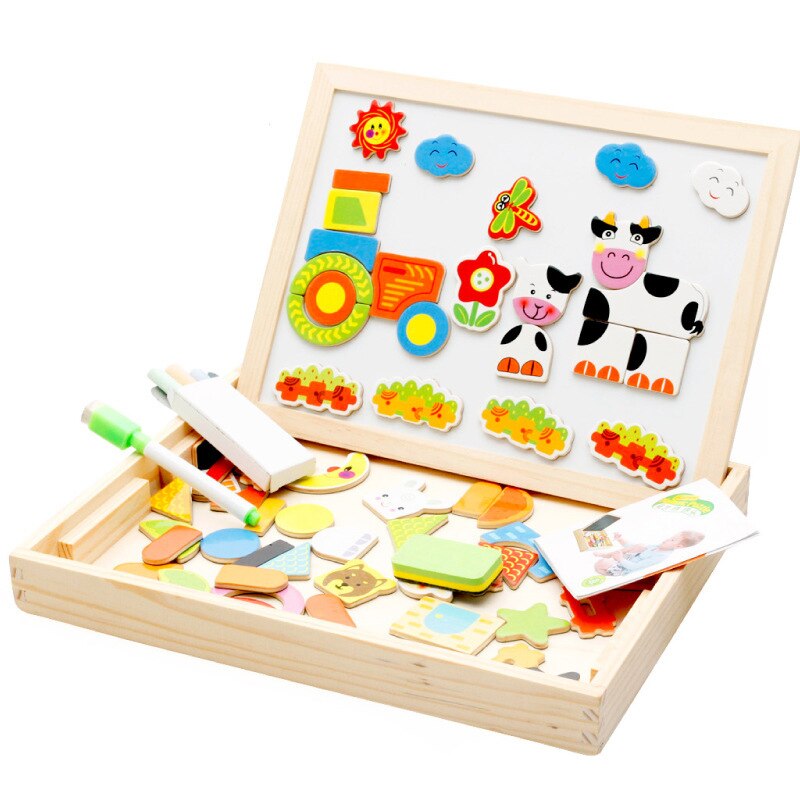 Wooden Kids Educational Learning Toys Magnetic Easel Double Side Dry Erase Board Puzzles Jigsaw Game Toys for Boys Girls: 8