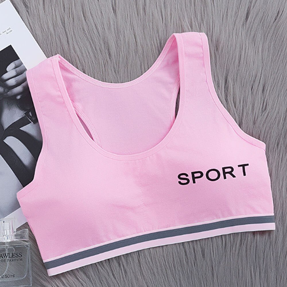 Development Primary Middle School Students Summer Bra Letters Sports Vest Girls Underwear Girl Pure Cotton Wrapped Chest Bras: pink