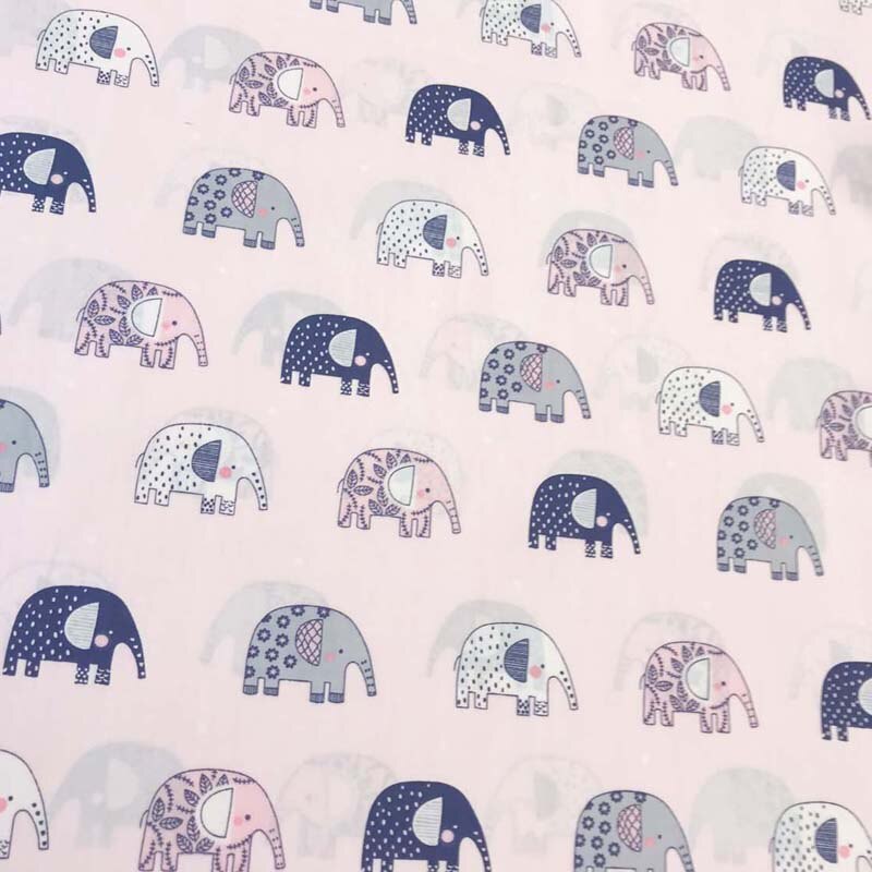 Tela de sarga de algodón para tejido de elefante pequeño de dibujos animados, gris y rosa, para ropa de cama de cuna, cojín, Sábana, decoración de trabajo manual: PINK / 50X160CM
