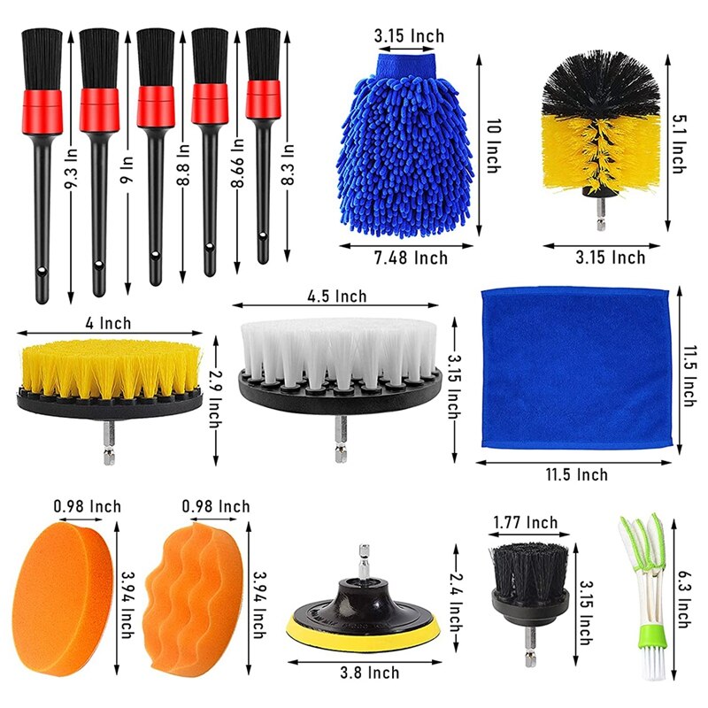 Juego de cepillos de limpieza para coche, conjunto de 16 piezas para limpiar el polvo y la suciedad, Interior y Exterior, cuero, respiraderos