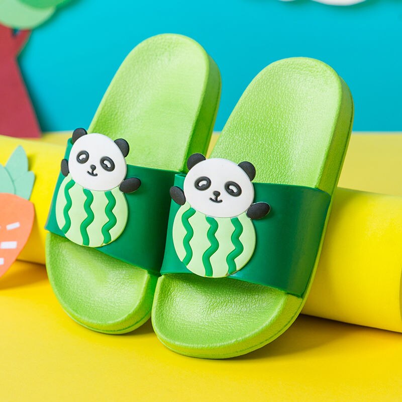 Summer Cute Watermelon Panda Children Slippers Cartoon Fruit Non-Slip Light Kids Shoes Home Indoor Slippers Boys Bathroom Shoes: Watermelon Panda / 28-29(18cm)