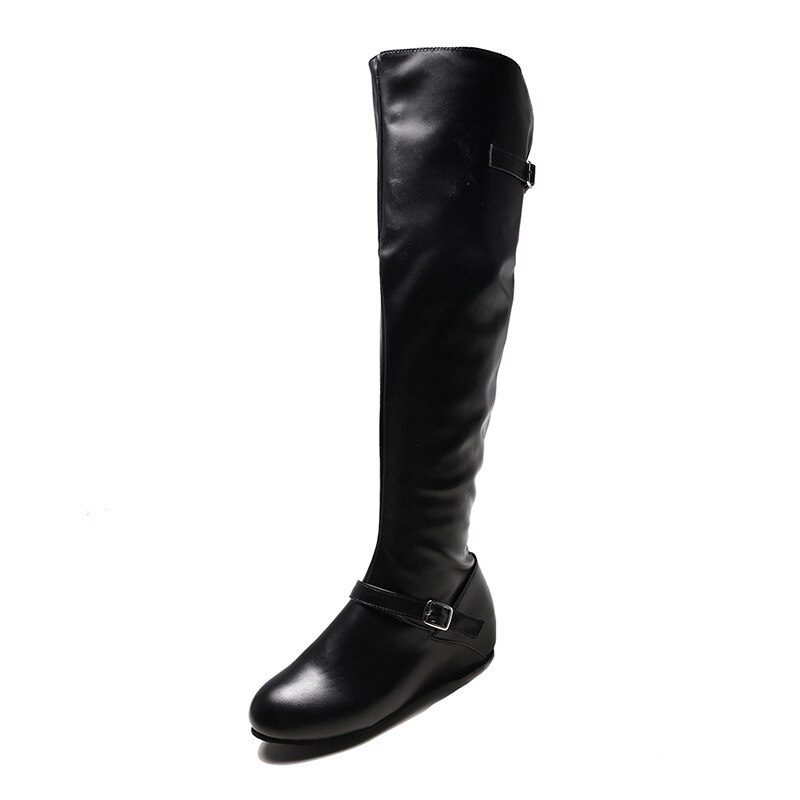 Botas por encima de la rodilla con hebilla de cinturón alto, talla grande, Blanco: Black / 43