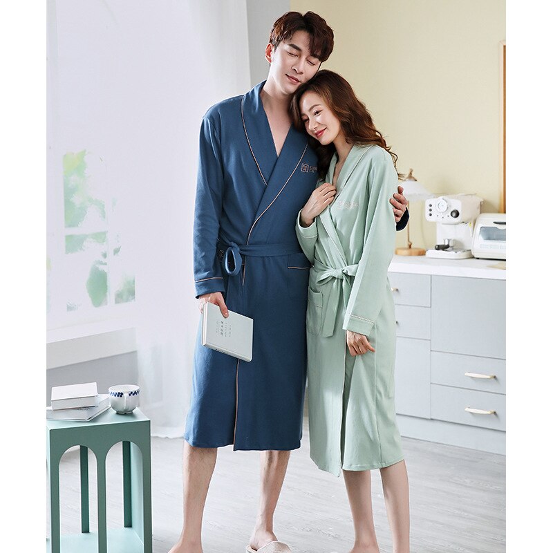 Lovers Dressing Gown Women Men Cotton Robes Soft Kimono Bathrobe Spring Autumn Bride And Groom Nightwear Plus Size XXXL