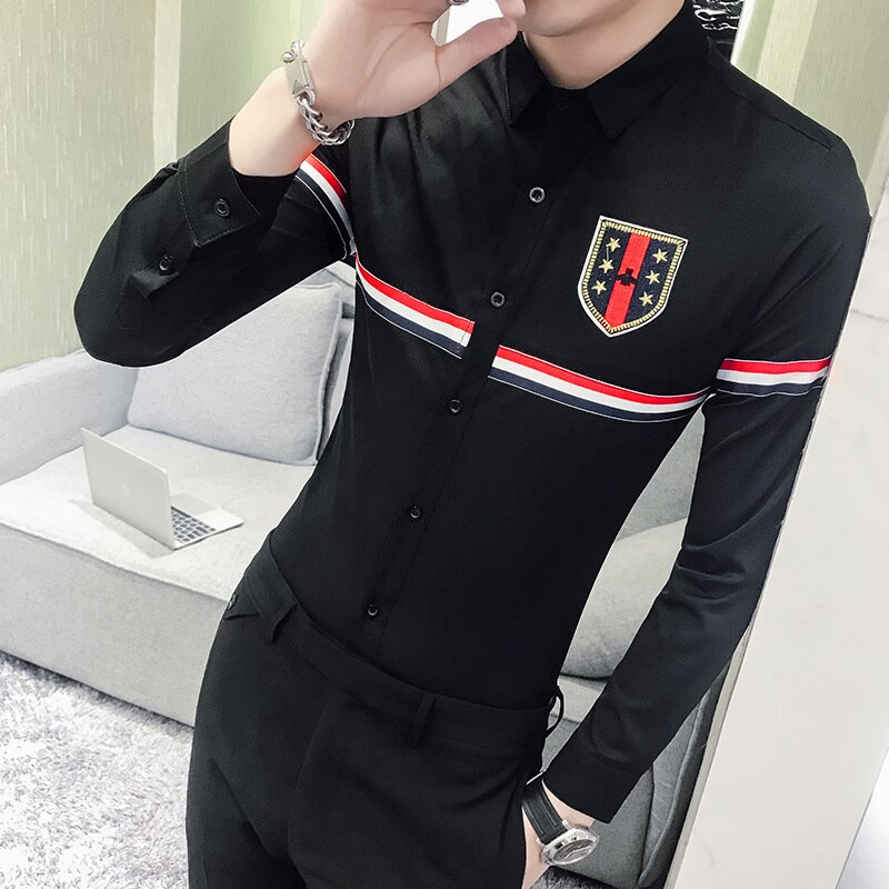 Brand Fall Mens Dress Shirts Casual Streetwear Slim Fit Men Shirt Long Sleeve Night Club Work Social Shirt Size Plus S-5XL