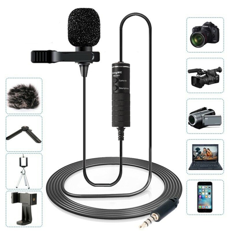 For Smart Phones/DSLR/PC Recording Noise Reduction Microphone Lavalier Microphone 3.5mm Interface Professionnel