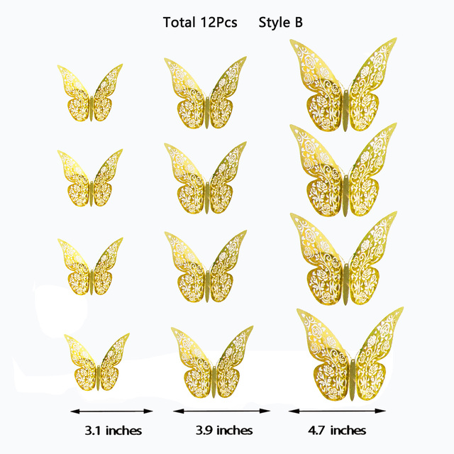 3D Royal Blue Hollow Paper Rose Flower Butterfly Wall Sticker Living Home Decoration Wedding Butterflies Decals: Gold Style B