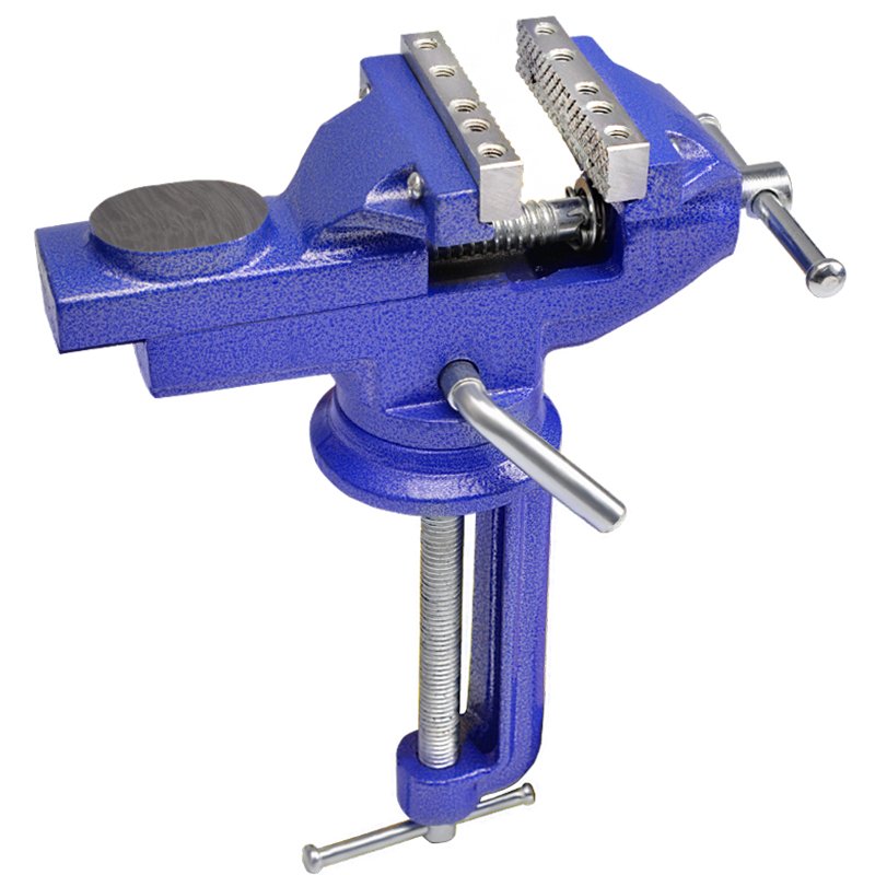 3" Multi-functional Clamp-on Bench Vise 360 Degree Swivel Cast Iron Tabletop Vice with Anvil and Large Table Clamp 100mm