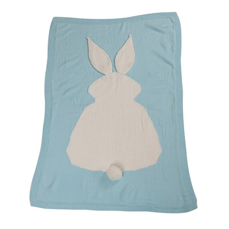 Låt oss göra 1pc babyfiltar linda babysjal stickad filt för spädbarn kanin tecknad rutig spädbarnssängkläder linda: Blå