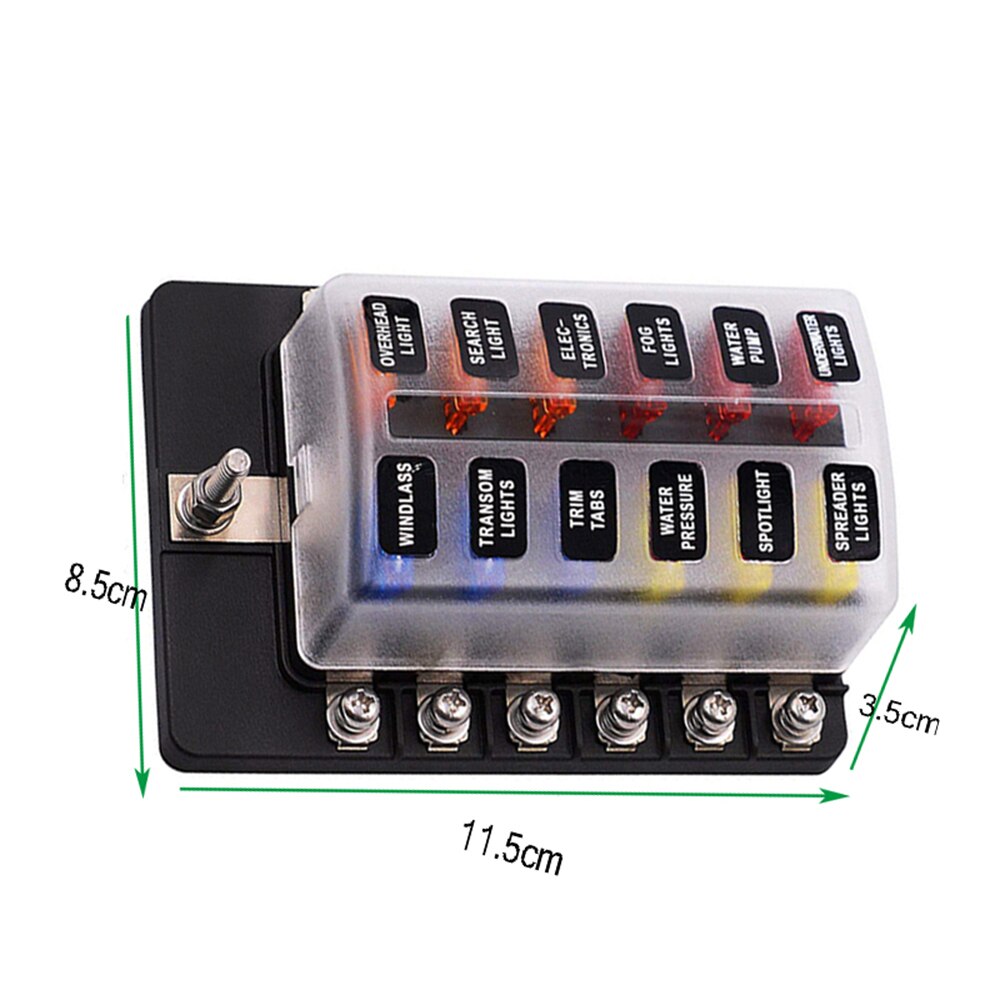 Car Boat Fuse Box Holder 12 Way Blade Fuse Box with LED Warning Light Kit fit for 12 V 24V