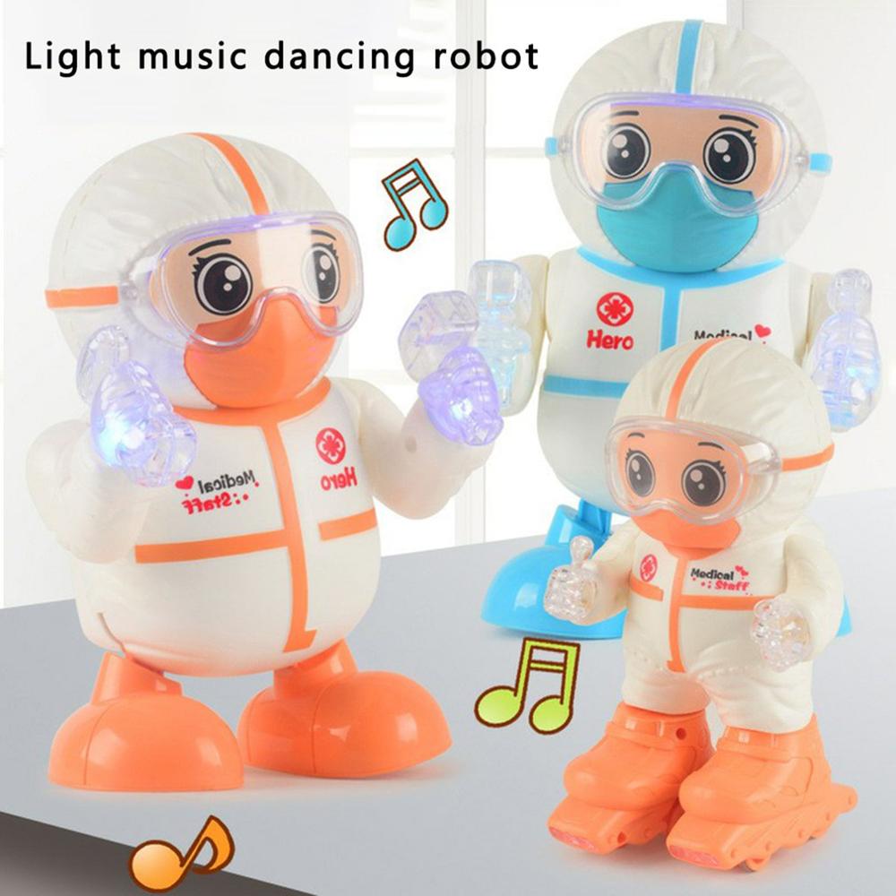 Tres canciones que iluminan la música Abs plástico juguetes encantadores para niños naranja Doctor Key Robot de patinaje eléctrico