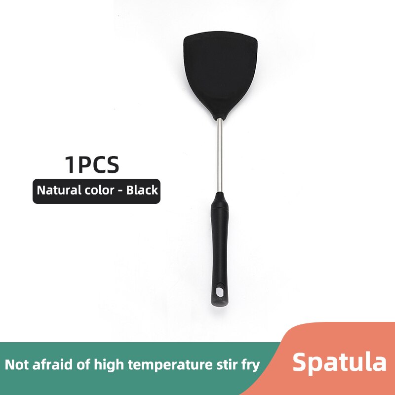 Obelix Simple Silicone Kitchenware Gold-Plated Stainless Steel Non Stick Spatula Kitchenware Cooking Utensils Tool Accessories: 1PCS-Natural-Black