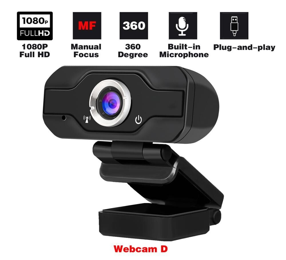 HD 1080P Webcam USB Mini Computer Camera Built-in Microphone, Flexible Rotatable for Laptops Desktop and Gamer for dropshopping: 1080P D