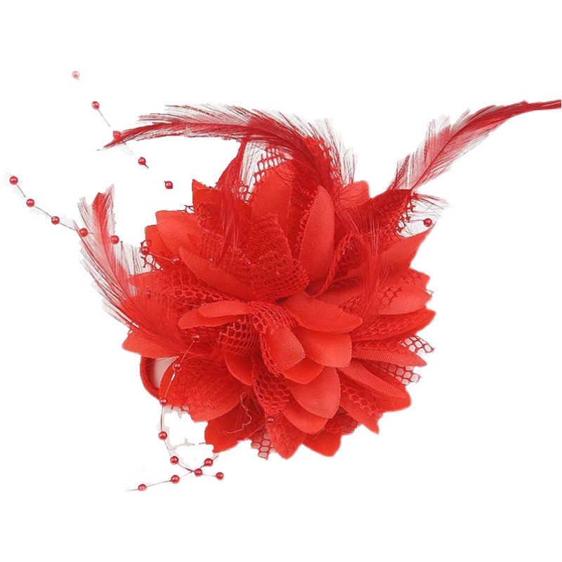 Bridal Feather Hair Clip Flower Ribbon Bead Corsage Hairpin For Women Wedding Hair Accessories Marrige Tiaras Dress Head Jewelry