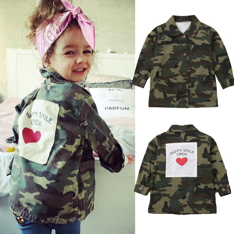 2-8 år happy smile crew tryckt kappa för småbarn barn flickor camo jackor vår höst kläder