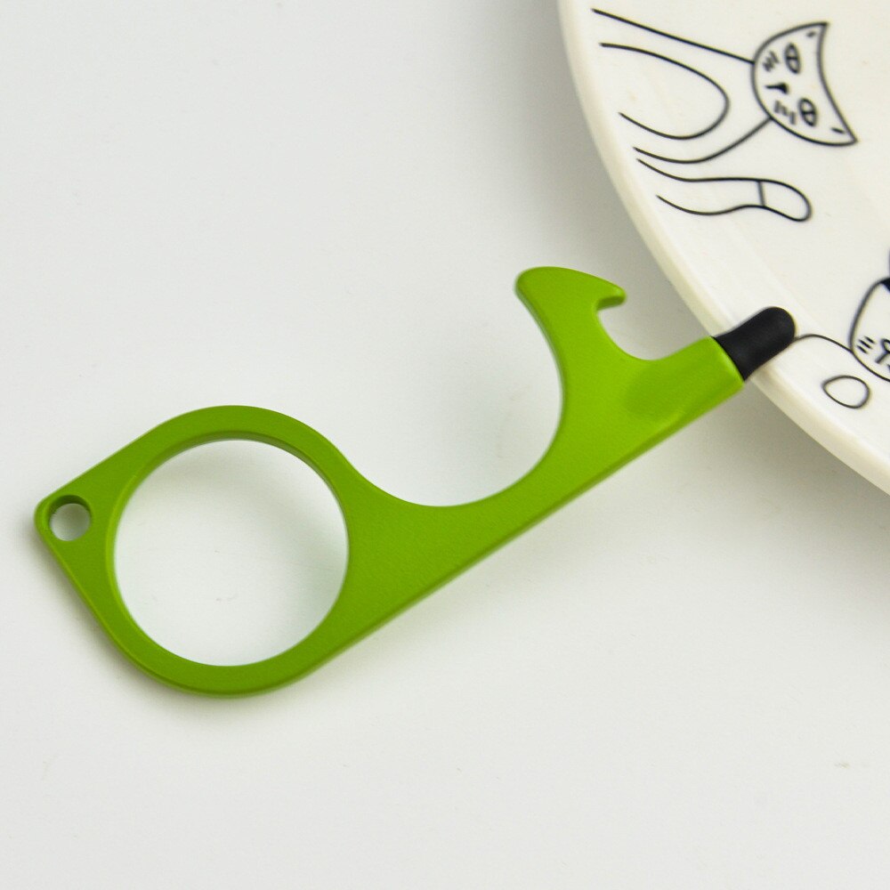 No Touch Brass Door Opener Portable Elevator Handle Key Copper Metal Keychain With Stylus Phone Touch Screens Contactless Tool: B green