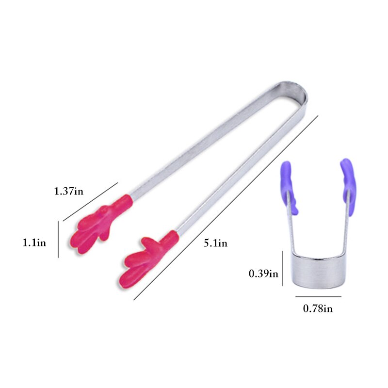 Mini pinzas de silicona con forma de flor para alimentos, accesorio antideslizante de acero inoxidable para cocina, con forma de flor, para servir comida