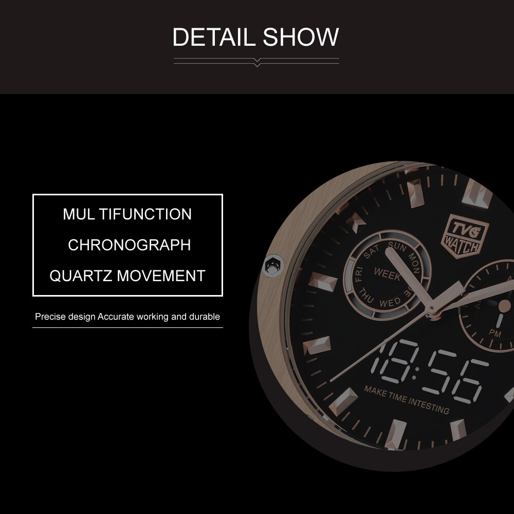 Man Horloge Tvg Topmerk Luxe Mannen Horloges Waterdicht Dual Time Analoge Digitale Quartz Horloge Rose Goud Mannen horloge Siliconen