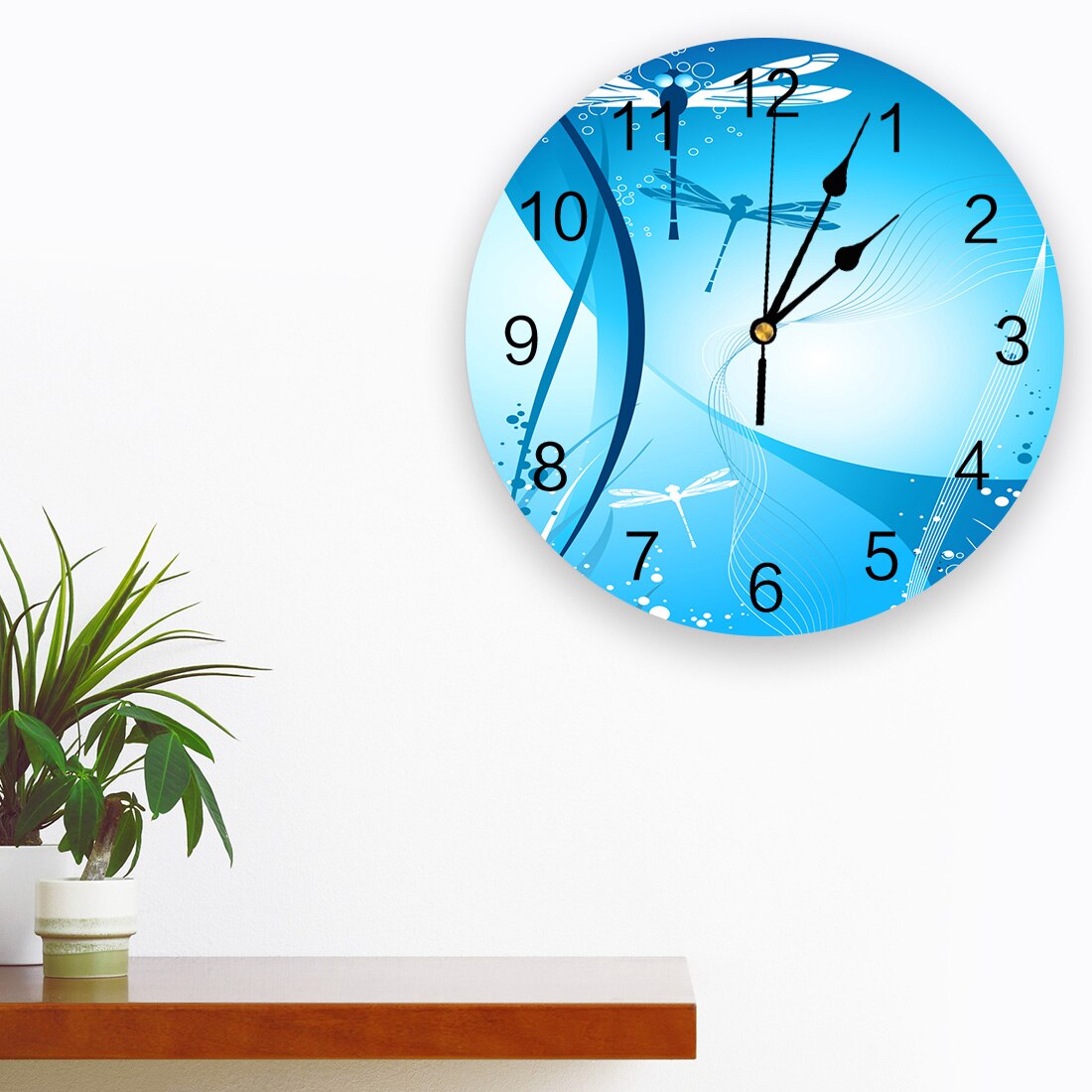 Dragonfly Wings Lines Waves BubblesWall Clock Home Decor Bedroom Silent Wall Digital Clock Wall Clock Modern