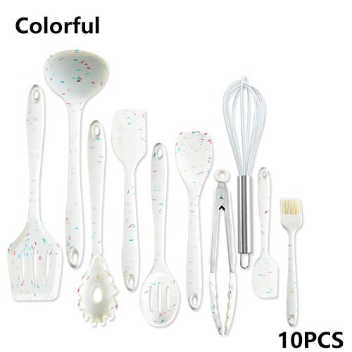 Ustensiles de cuisine en silicone ensemble ustensiles de cuisine antiadhésifs résistants aux températures élevées et basses ustensiles de cuisine faciles à nettoyer ustensiles de cuisine ensemble d'outils de cuisine: Colorful-10PCS