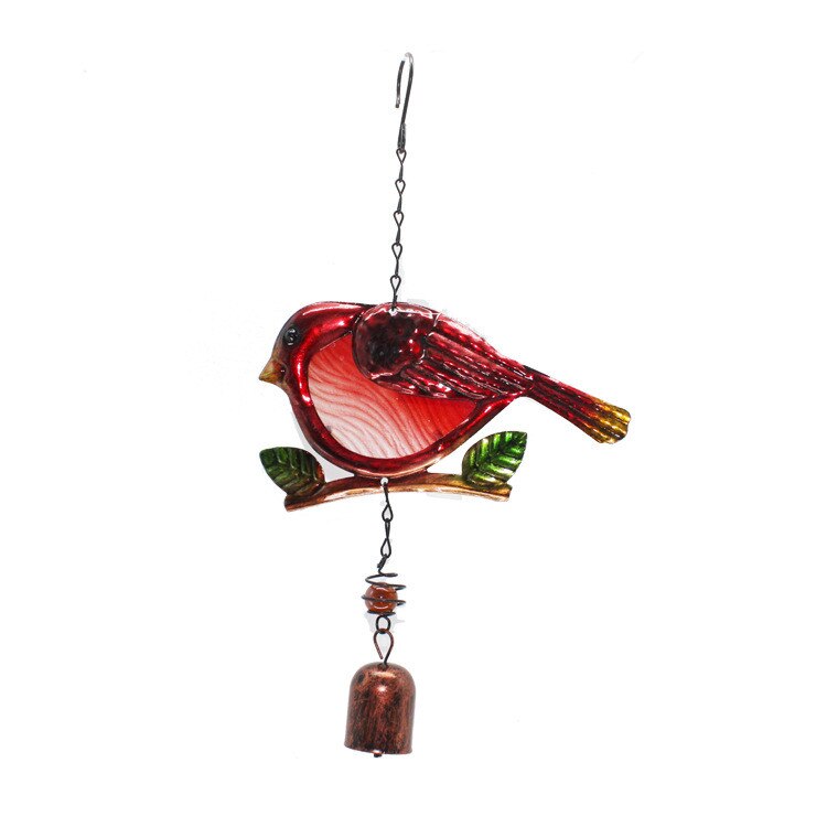 1PC Small Bird Garden Wind Chimes Portable Metal Glass Blue Red Pendants Suitable For Home Balcony Decorations: ZY000017-redbell