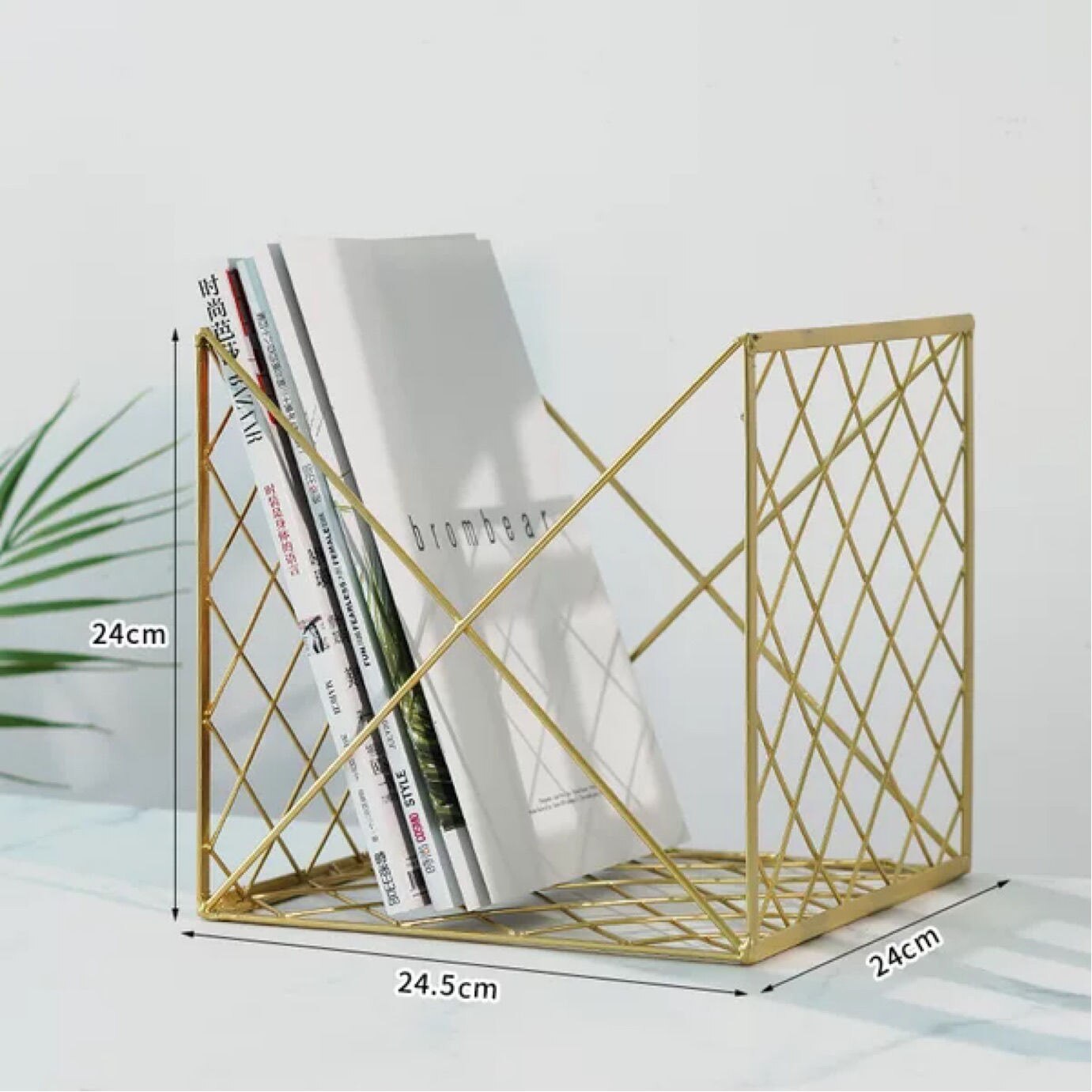 Wrought Iron Grid File Holder Simple Double Layer Desk Shelf Book Storage Office Student Supplies: Storage basket gold