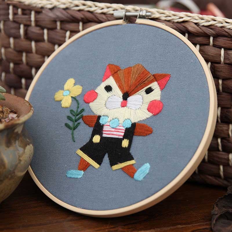 Cartoon Animal Embroidery Kit with Bamboo Hoop DIY Needlework Cross Stitch Handmade Kit for Beginner Sewing Art Home Decor: 5