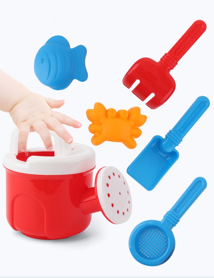 7Pcs/Set Kids Beach Toy Trolley Summer Beach Play Sand Kits Kettle Shovel Rake Mold Children Outdoor Water Fun Toys Random Color