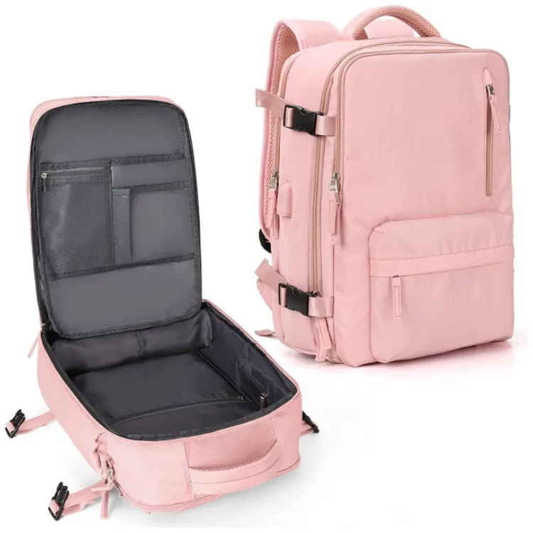 Mochila de viaje para llevar artículos personales, bolsa para vuelos aprobada, maleta de equipaje de mano de 35L, bolsa de fin de semana impermeable para hombres y mujeres: Rosa