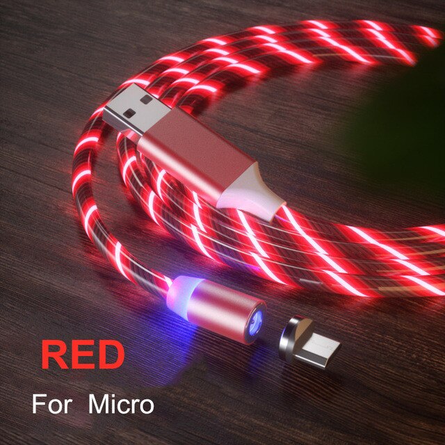 Câble USB Micro et LED de Type C, 1M, lumière aux couleurs vives, Charge rapide, pour iPhone 11, 12 Pro Max, 6S, 7, 8 Plus, X, XR, XS: Red for Micro