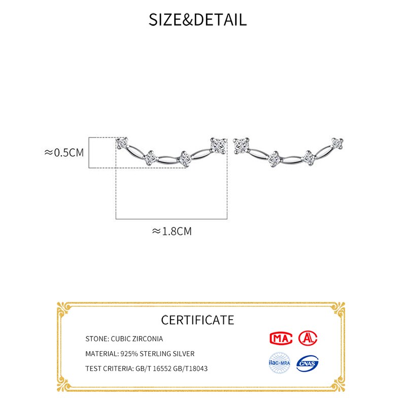 Inzatt Real 925 Sterling Zilver Zirkoon Lijn Arc 18K Gold Stud Oorbellen Voor Vrouwen Trendy Fijne Sieraden Minimalistische Accessoires