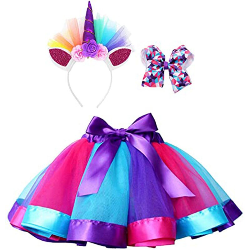 3 tipi di fiocco nodo fascia a strati festa danza abbigliamento per bambini 3-7 anni Multicolor principessa Mini Tutu gonna abito gonna in Tulle: B-4