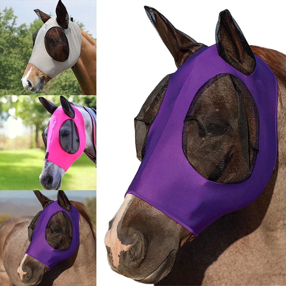 Reiten Atmungsaktive Vermaschten Pferd Maske Abdeckung Reit Pferd Ausrügestochen Fliegen Maske Motorhaube Netz Ohr Masken Schutz Pferd Pflege: LILA