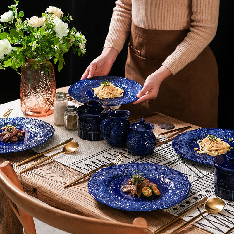 Assiettes en céramique style Baroque, vaisselle de cuisine en Relief français, vaisselle de bureau rétro