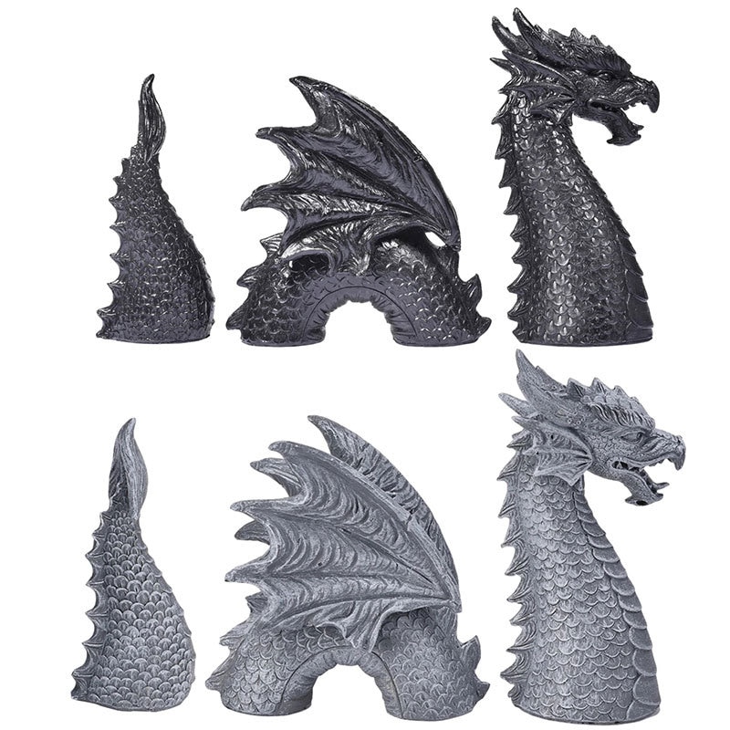 Statue de jardin en forme de Dragon 3 pièces/ensemble, ornements de cour extérieure à faire soi-même