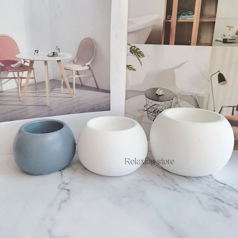 Miniplantador redondo de arcilla y hormigón, soporte de taza de vela de escayola artesanal, molde de silicona, bola redonda, maceta de cemento, moldes para contenedor de plantas