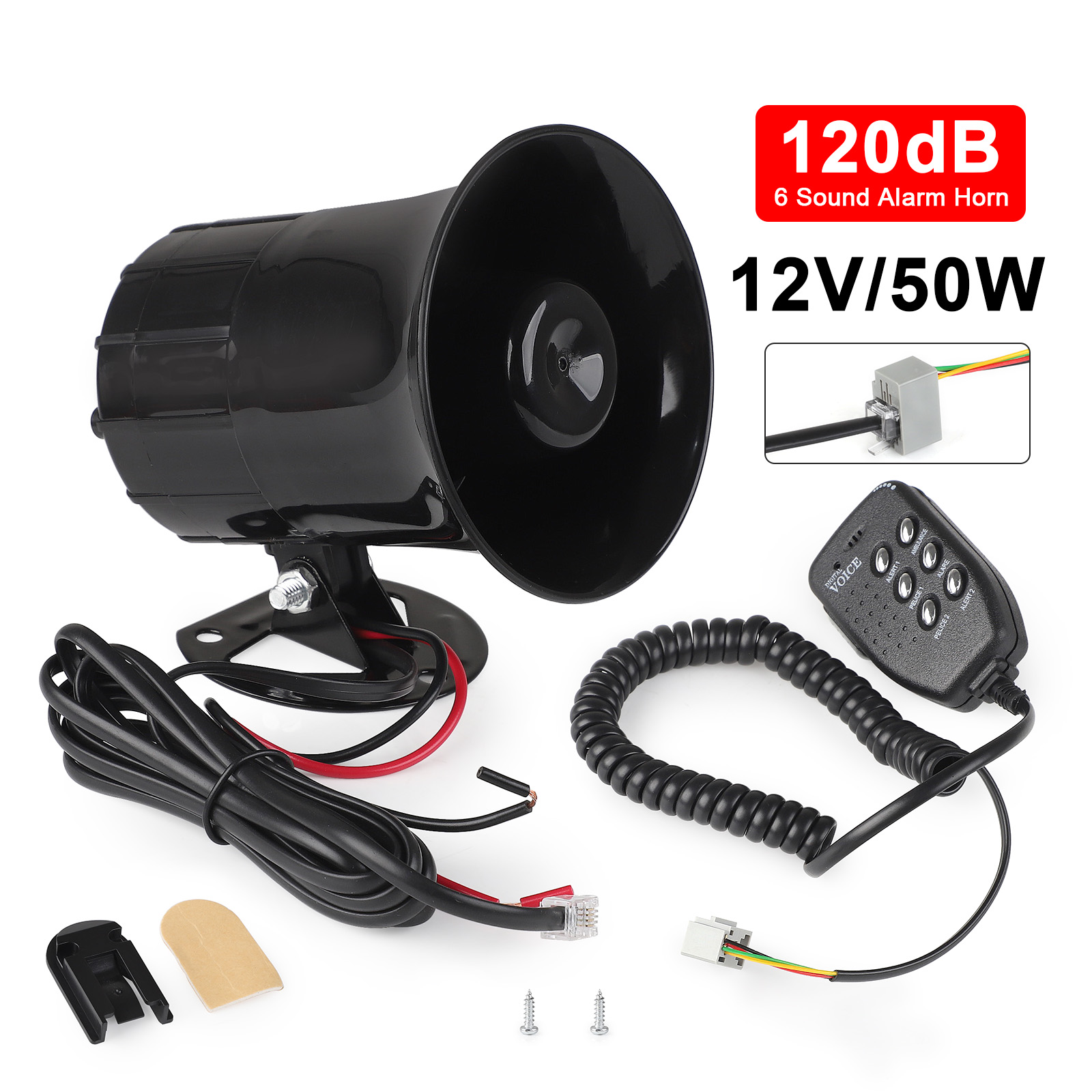 100W 6 Auto Car Truck Vehicle Speaker Warning Alarm SirenFire Ambulance Horn Loudspeaker Sound Tone Loud Horn Motorcycle