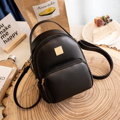NIGEDU mini sac à bandoulière pour femmes dames sacs à main cuir PU bonbons couleurs forme populaire filles sac à bandoulière sac à dos noir: Black